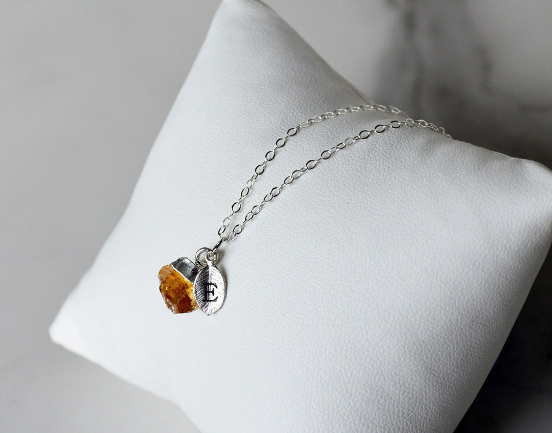 Citrine Raw Birthstone Necklace, November Birthstone Necklace, Bridesmaid Gift, Layering Necklace. Healing Crystal Necklace