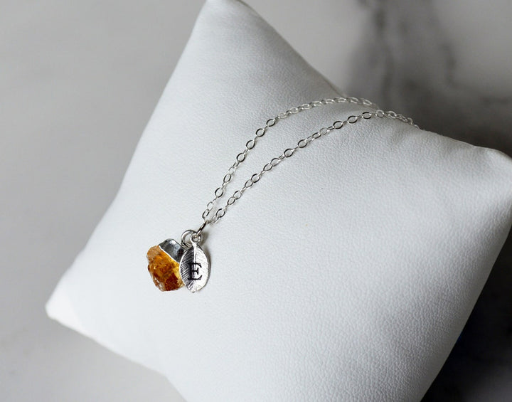 Citrine Raw Birthstone Necklace, November Birthstone Necklace, Bridesmaid Gift, Layering Necklace. Healing Crystal Necklace