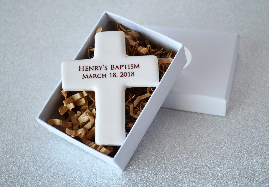 Baptism Favors - Set of 10 - Christening Favor, First Communion Favor, Blessing Favor or Confirmation Favor - Personalized Cross Magnet