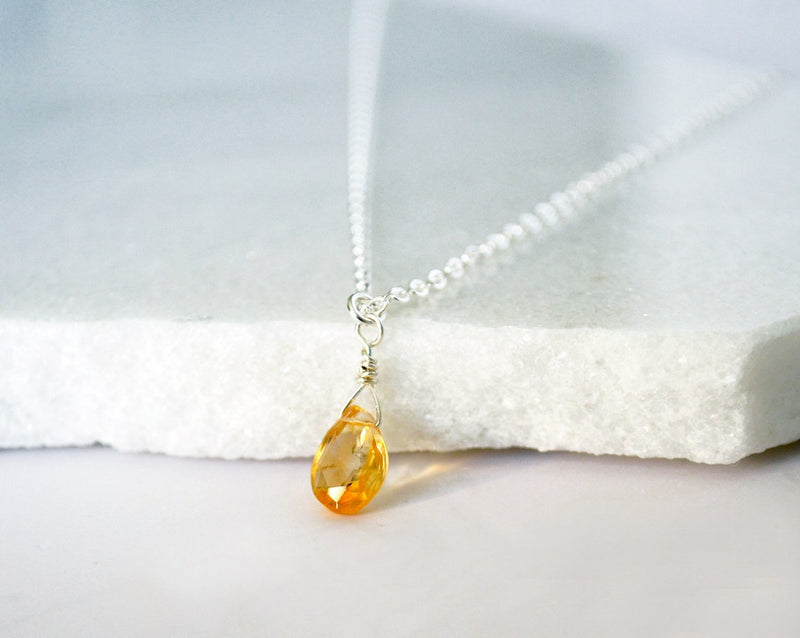 Dainty Genuine Citrine Necklace, November Birthstone Necklace, Semi Precious Citrine, November Birthday Gift, Gift for Her, Bridesmaid Gift