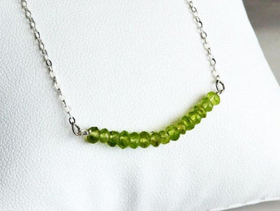 Dainty Peridot Necklace, August Birthstone Necklace, Beaded Bar Necklace, Bridesmaid Gift, Mom Necklace, August Birthday Gift for Her