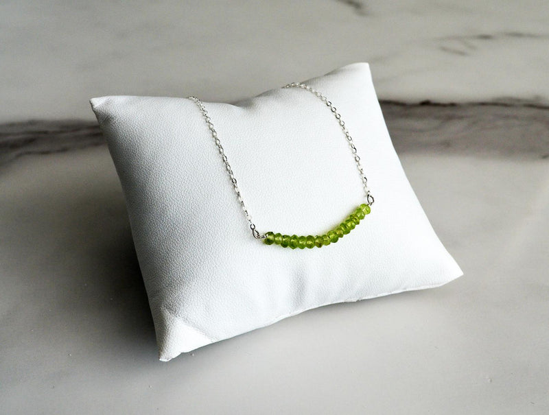 Dainty Peridot Necklace, August Birthstone Necklace, Beaded Bar Necklace, Bridesmaid Gift, Mom Necklace, August Birthday Gift for Her