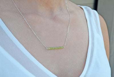Dainty Peridot Necklace, August Birthstone Necklace, Beaded Bar Necklace, Bridesmaid Gift, Mom Necklace, August Birthday Gift for Her