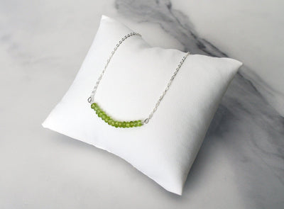 Dainty Peridot Necklace, August Birthstone Necklace, Beaded Bar Necklace, Bridesmaid Gift, Mom Necklace, August Birthday Gift for Her