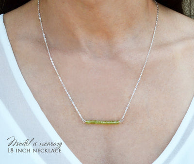Dainty Peridot Necklace, August Birthstone Necklace, Beaded Bar Necklace, Bridesmaid Gift, Mom Necklace, August Birthday Gift for Her