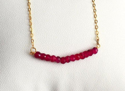 Dainty Ruby Necklace, July Birthstone Necklace, Bridesmaid Gift, Mom Necklace, Beaded Bar Necklace, July Birthday Gift for Her