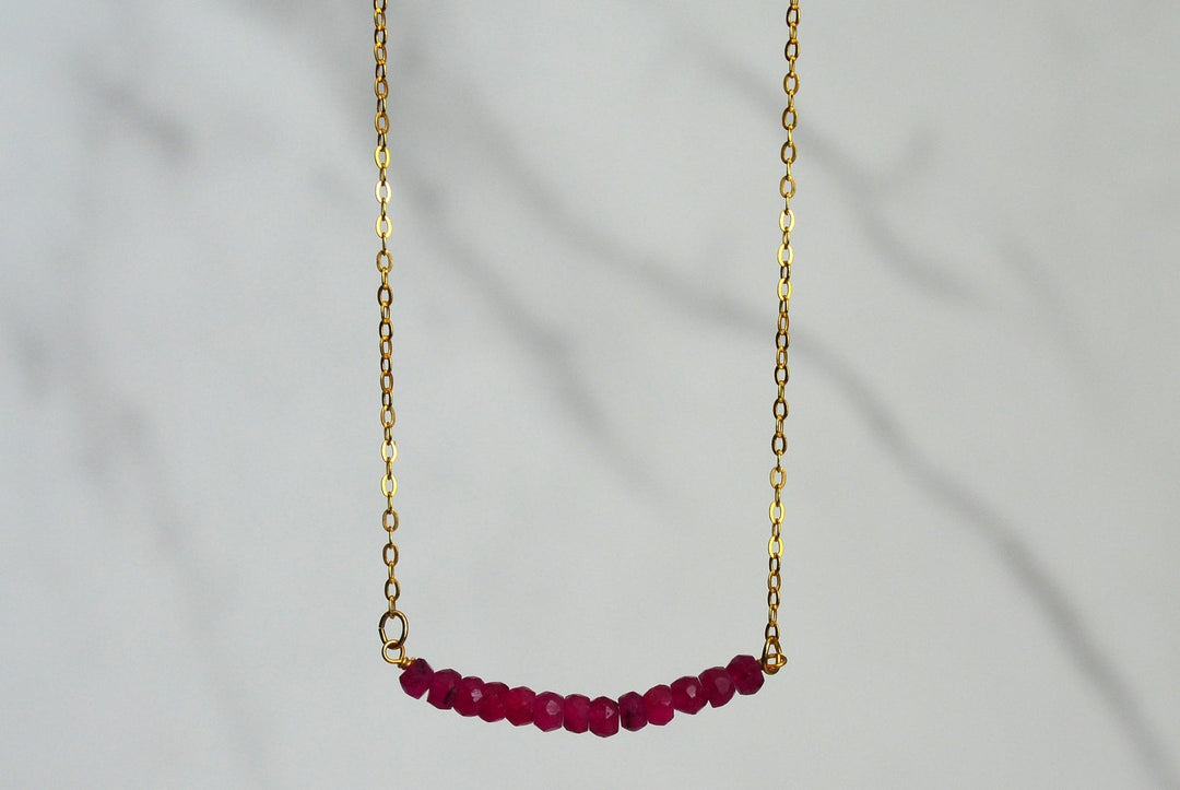 Dainty Ruby Necklace, July Birthstone Necklace, Bridesmaid Gift, Mom Necklace, Beaded Bar Necklace, July Birthday Gift for Her