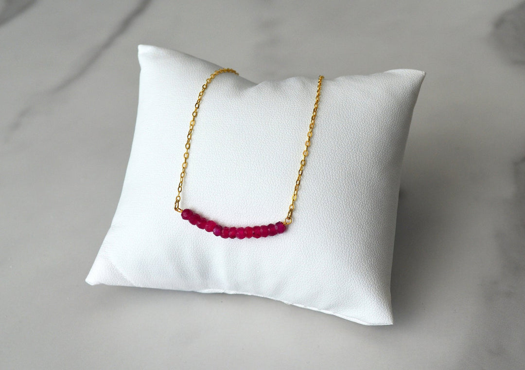 Dainty Ruby Necklace, July Birthstone Necklace, Bridesmaid Gift, Mom Necklace, Beaded Bar Necklace, July Birthday Gift for Her