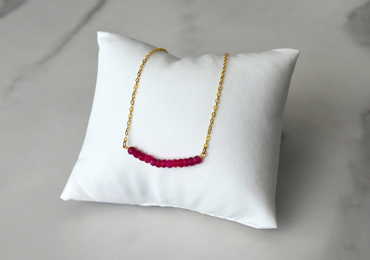 Dainty Ruby Necklace, July Birthstone Necklace, Bridesmaid Gift, Mom Necklace, Beaded Bar Necklace, July Birthday Gift for Her