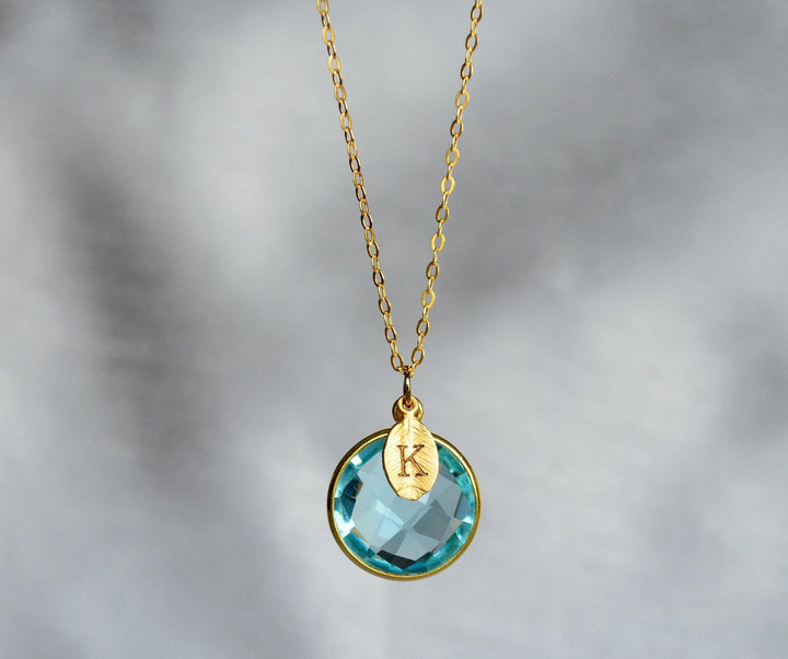 December Birthstone Necklace, Blue Topaz Necklace, 18K Gold or Sterling Silver, Wife Gift, Personalized Round Necklace, Bridesmaid, Mom Gift