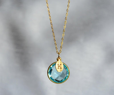 December Birthstone Necklace, Blue Topaz Necklace, 18K Gold or Sterling Silver, Wife Gift, Personalized Round Necklace, Bridesmaid, Mom Gift