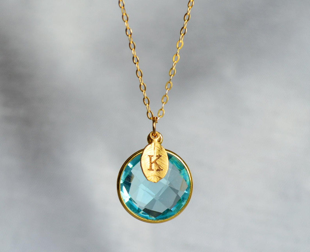 December Birthstone Necklace, Blue Topaz Necklace, 18K Gold or Sterling Silver, Wife Gift, Personalized Round Necklace, Bridesmaid, Mom Gift