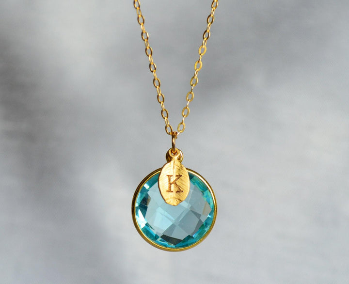 December Birthstone Necklace, Blue Topaz Necklace, 18K Gold or Sterling Silver, Wife Gift, Personalized Round Necklace, Bridesmaid, Mom Gift