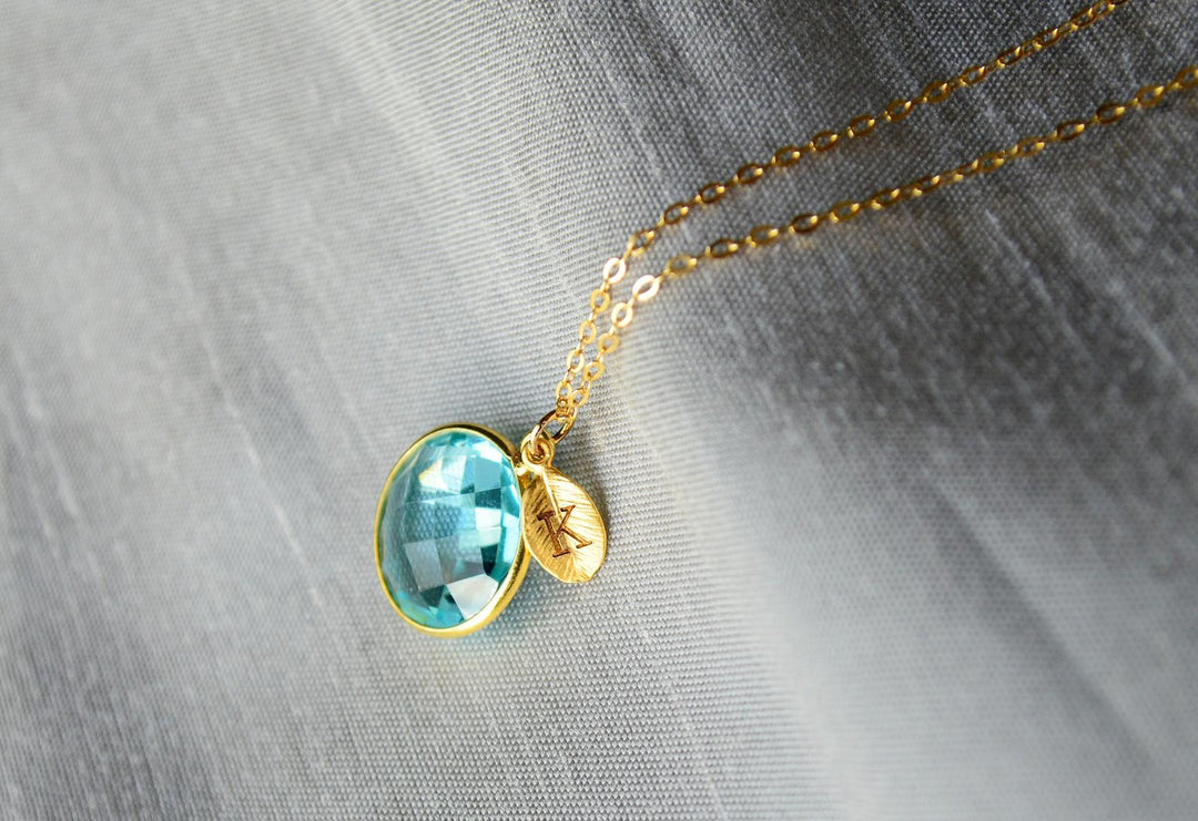December Birthstone Necklace, Blue Topaz Necklace, 18K Gold or Sterling Silver, Wife Gift, Personalized Round Necklace, Bridesmaid, Mom Gift