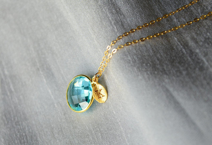 December Birthstone Necklace, Blue Topaz Necklace, 18K Gold or Sterling Silver, Wife Gift, Personalized Round Necklace, Bridesmaid, Mom Gift