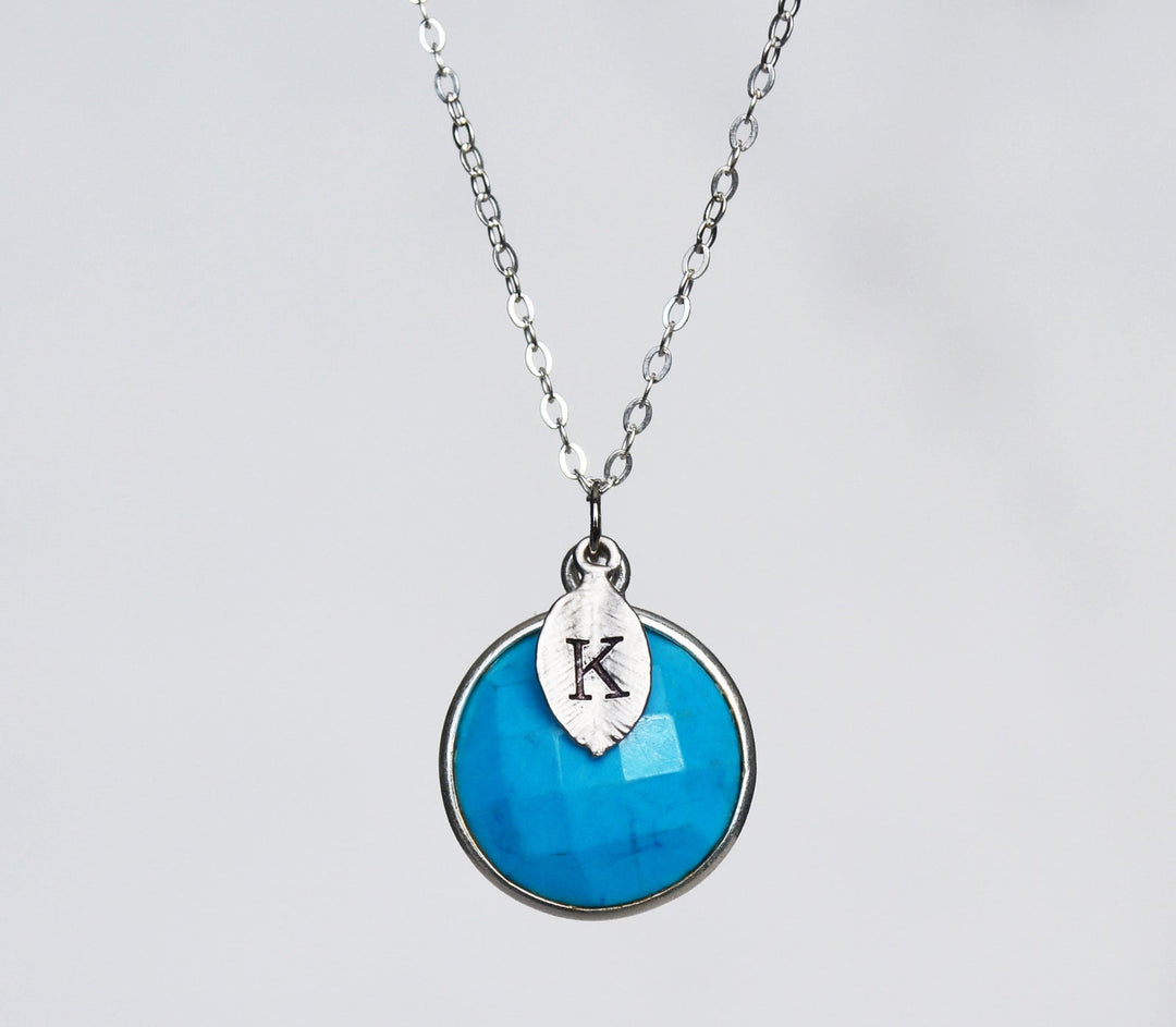 December Birthstone Necklace, Turquoise Necklace, 18K Gold or Sterling Silver, Wife Gift, Personalized Round Necklace, Bridesmaid, Mom Gift