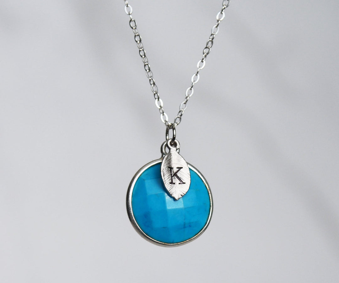 December Birthstone Necklace, Turquoise Necklace, 18K Gold or Sterling Silver, Wife Gift, Personalized Round Necklace, Bridesmaid, Mom Gift