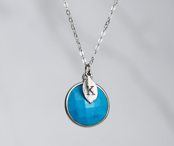 December Birthstone Necklace, Turquoise Necklace, 18K Gold or Sterling Silver, Wife Gift, Personalized Round Necklace, Bridesmaid, Mom Gift