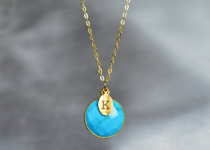 December Birthstone Necklace, Turquoise Necklace, 18K Gold or Sterling Silver, Wife Gift, Personalized Round Necklace, Bridesmaid, Mom Gift