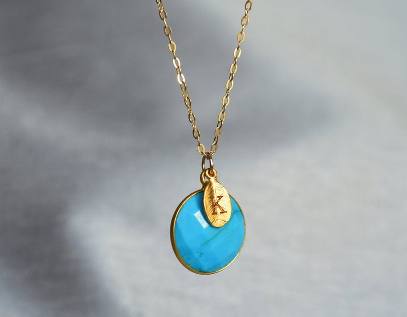 December Birthstone Necklace, Turquoise Necklace, 18K Gold or Sterling Silver, Wife Gift, Personalized Round Necklace, Bridesmaid, Mom Gift
