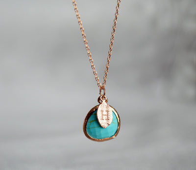December Birthstone Necklace - Turquoise Birthstone Necklace, Custom Initial Necklace