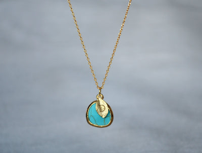 December Birthstone Necklace - Turquoise Birthstone Necklace, Custom Initial Necklace