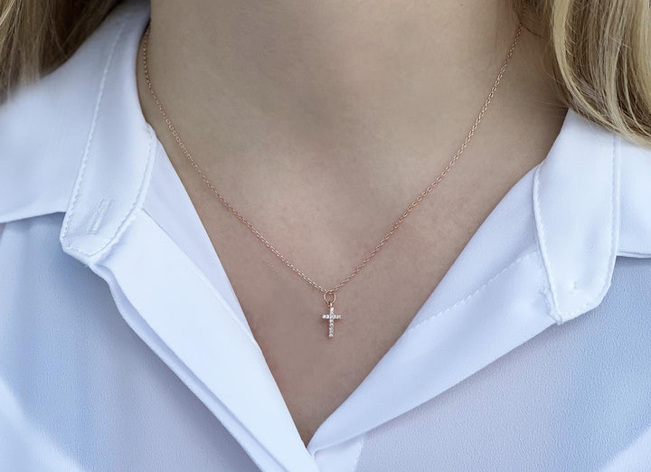 Diamond Cross Necklace, Baptism Gift, First Communion Gift, Confirmation Gift, Godchild Gift, Girls Cross Necklace, Cross Pendant