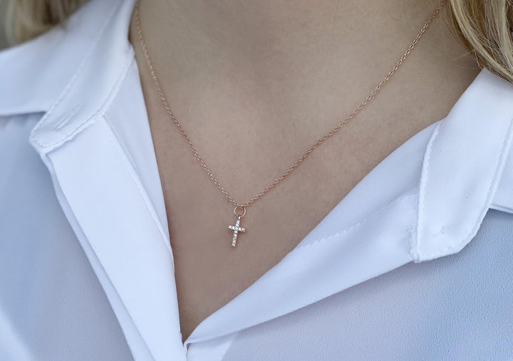 Diamond Cross Necklace, Baptism Gift, First Communion Gift, Confirmation Gift, Godchild Gift, Girls Cross Necklace, Cross Pendant