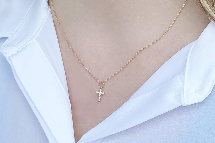 Diamond Cross Necklace, Baptism Gift, First Communion Gift, Confirmation Gift, Godchild Gift, Girls Cross Necklace, Cross Pendant