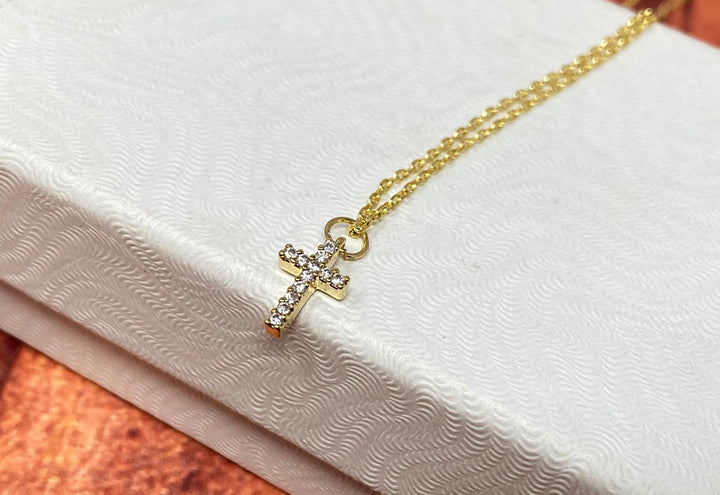 Diamond Cross Necklace, Baptism Gift, First Communion Gift, Confirmation Gift, Godchild Gift, Girls Cross Necklace, Cross Pendant