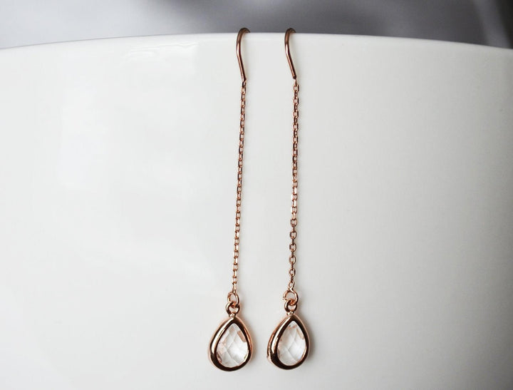 Diamond Threader Drop earrings, Dainty April Birthstone earrings, April Drop earrings, Bridesmaid earrings, April Birthday Gift