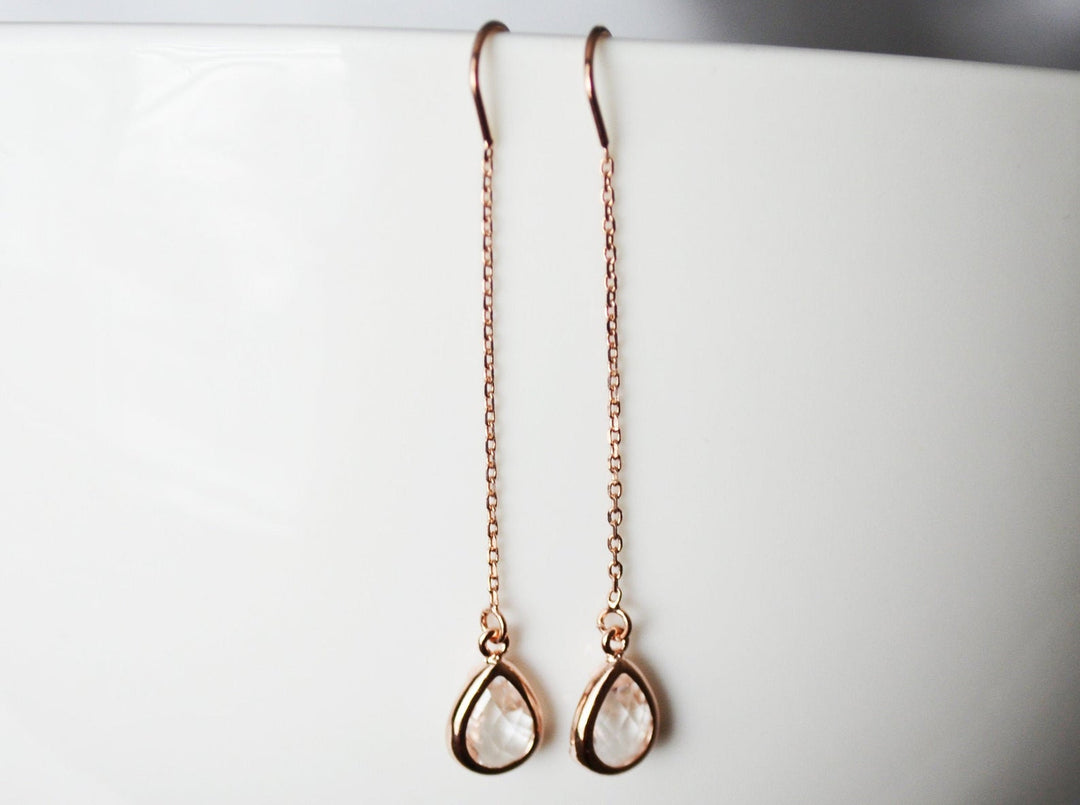 Diamond Threader Drop earrings, Dainty April Birthstone earrings, April Drop earrings, Bridesmaid earrings, April Birthday Gift