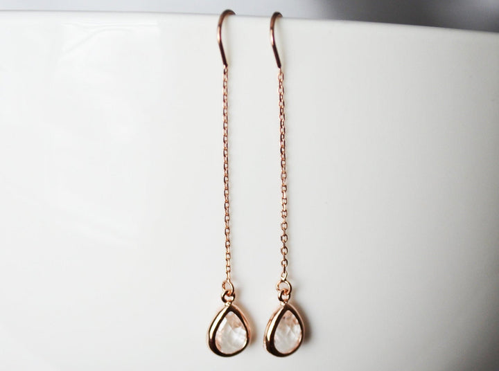 Diamond Threader Drop earrings, Dainty April Birthstone earrings, April Drop earrings, Bridesmaid earrings, April Birthday Gift