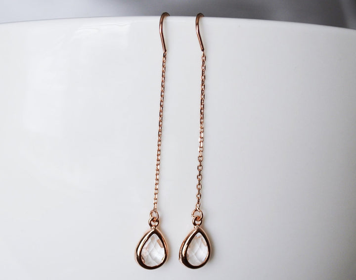Diamond Threader Drop earrings, Dainty April Birthstone earrings, April Drop earrings, Bridesmaid earrings, April Birthday Gift