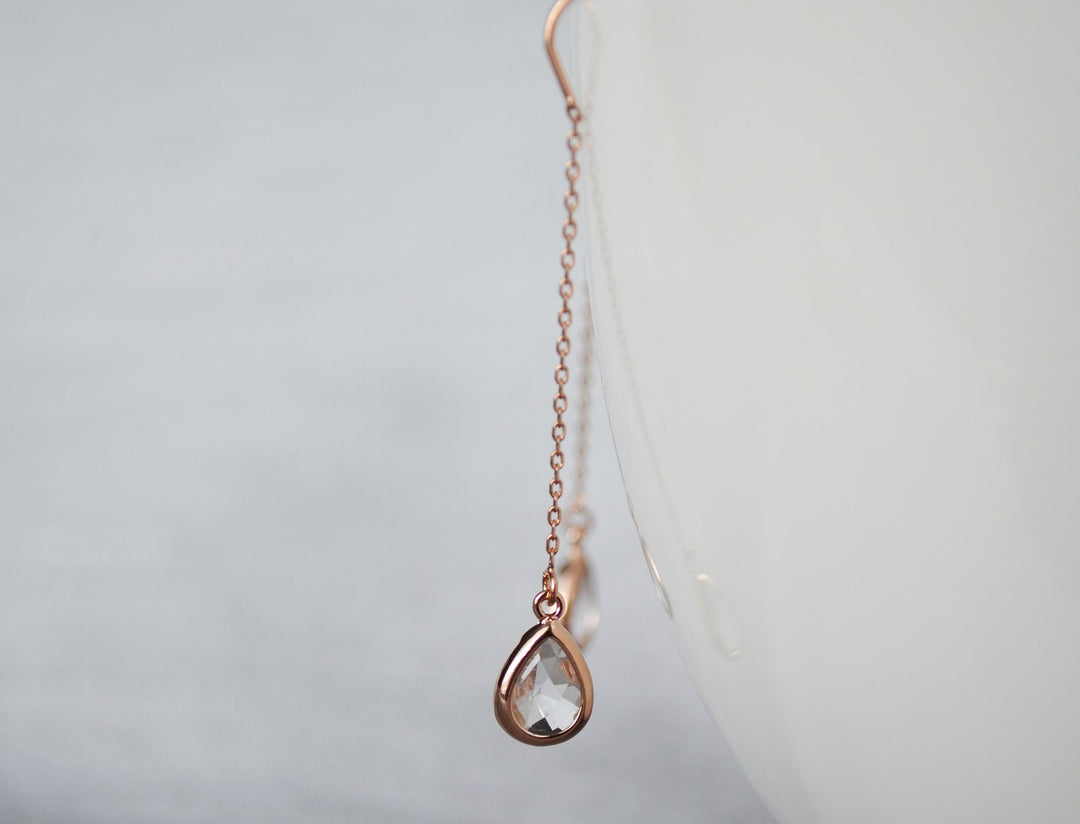 Diamond Threader Drop earrings, Dainty April Birthstone earrings, April Drop earrings, Bridesmaid earrings, April Birthday Gift