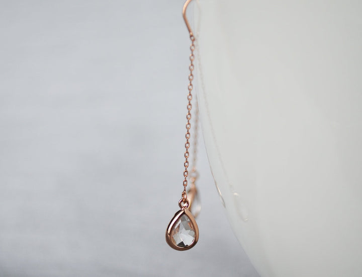 Diamond Threader Drop earrings, Dainty April Birthstone earrings, April Drop earrings, Bridesmaid earrings, April Birthday Gift