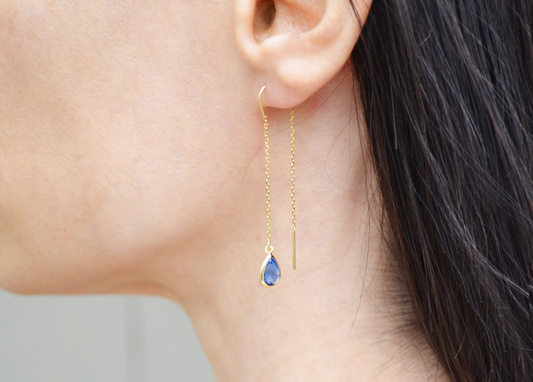 Diamond Threader Drop earrings, Dainty April Birthstone earrings, April Drop earrings, Bridesmaid earrings, April Birthday Gift