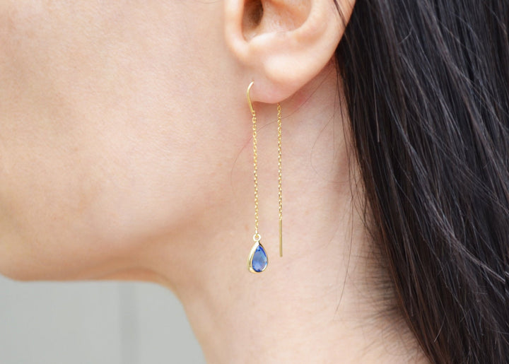 Diamond Threader Drop earrings, Dainty April Birthstone earrings, April Drop earrings, Bridesmaid earrings, April Birthday Gift