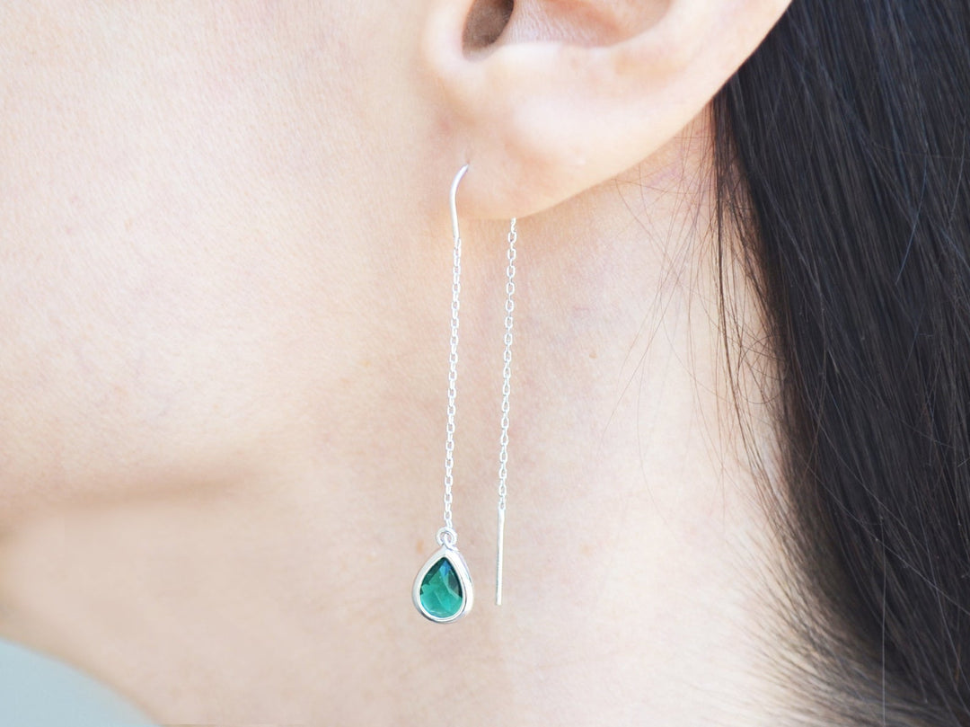 Diamond Threader Drop earrings, Dainty April Birthstone earrings, April Drop earrings, Bridesmaid earrings, April Birthday Gift
