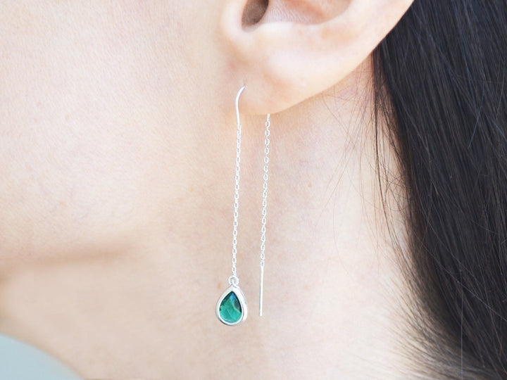 Diamond Threader Drop earrings, Dainty April Birthstone earrings, April Drop earrings, Bridesmaid earrings, April Birthday Gift