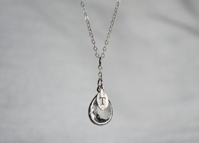 Diamond Necklace, April Birthstone Necklace, Bridesmaid Gift, Mom Birthstone Necklace, Initial Necklace, Mom Gift, Grandma Necklace