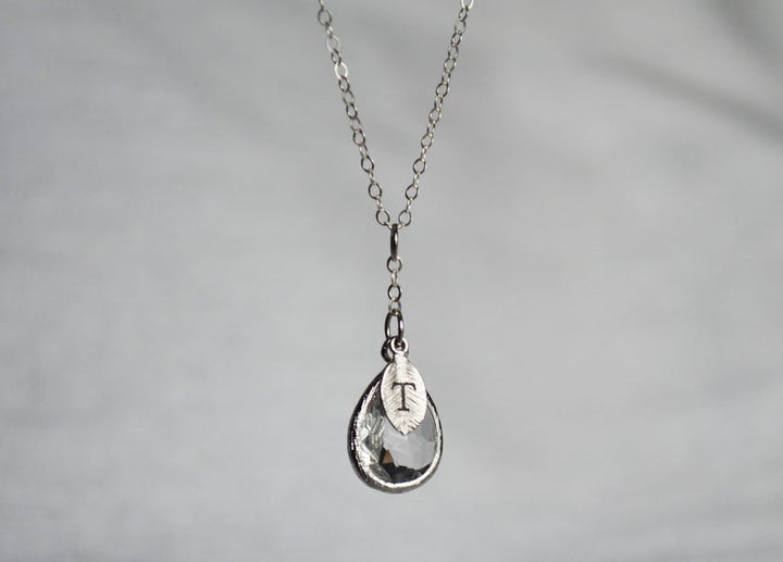 Diamond Necklace, April Birthstone Necklace, Bridesmaid Gift, Mom Birthstone Necklace, Initial Necklace, Mom Gift, Grandma Necklace