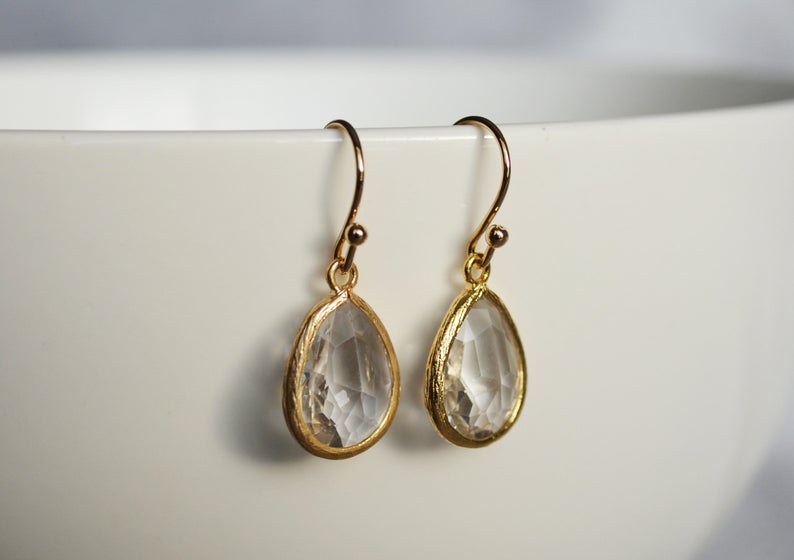Diamond earrings, April Birthstone Gift, April Birthstone earrings, Bridesmaid earrings, April Birthday Gift for Her, Tear Drop Earrings