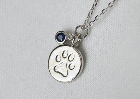 Dog Necklace, Paw print necklace, Birthstone Necklace, Dog Gift For Her