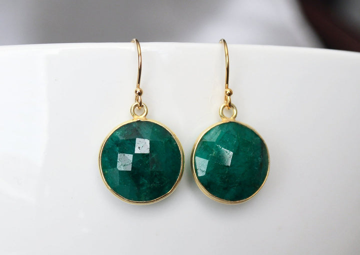 Emerald Earrings, May Birthstone Earrings, May Birthday Gift,  Round Birthstone, Sterling Silver or 14K Gold Fill, Wife Gift, Bridesmaid Gift