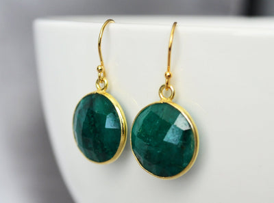 Emerald Earrings, May Birthstone Earrings, May Birthday Gift,  Round Birthstone, Sterling Silver or 14K Gold Fill, Wife Gift, Bridesmaid Gift