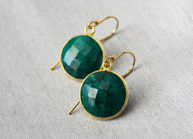 Emerald Earrings, May Birthstone Earrings, May Birthday Gift,  Round Birthstone, Sterling Silver or 14K Gold Fill, Wife Gift, Bridesmaid Gift