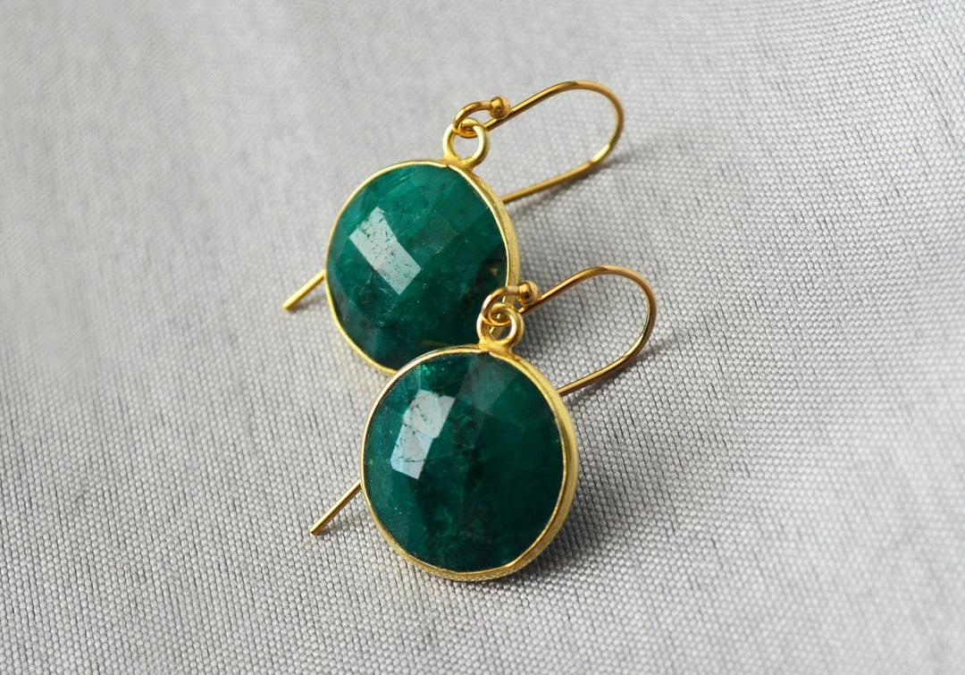 Emerald Earrings, May Birthstone Earrings, May Birthday Gift,  Round Birthstone, Sterling Silver or 14K Gold Fill, Wife Gift, Bridesmaid Gift