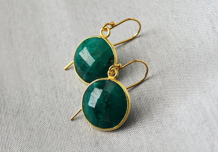 Emerald Earrings, May Birthstone Earrings, May Birthday Gift,  Round Birthstone, Sterling Silver or 14K Gold Fill, Wife Gift, Bridesmaid Gift