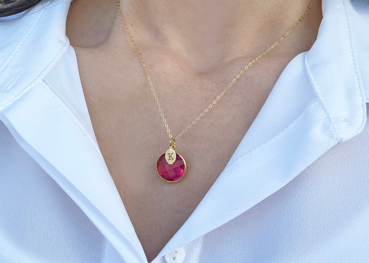 Emerald Necklace, May Birthstone Necklace, 18K Gold or Sterling Silver, Gift for Wife, Personalized Round Necklace, Bridesmaid, Mom Gift